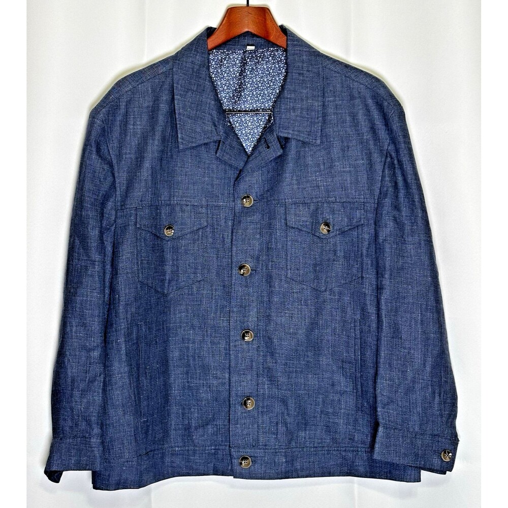 Baird McNutt Trucker Jacket Mens Size XL Murano Slim Fit Blue 100% Linen NEW!